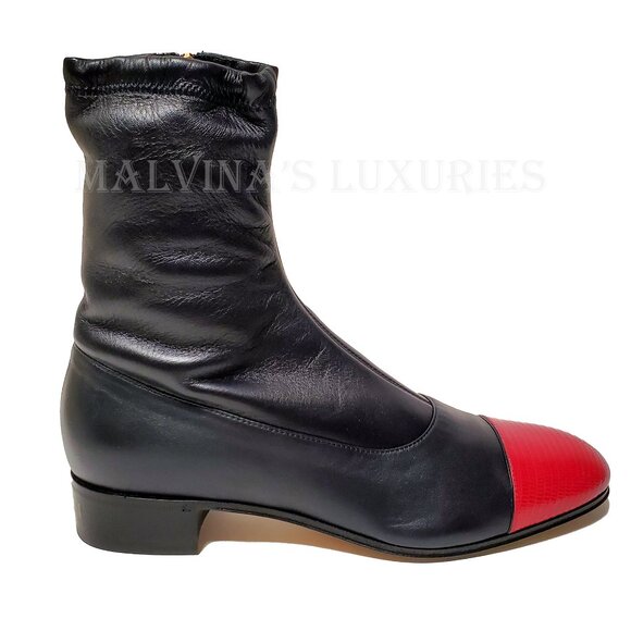 GUCCI MENS BOOTS DARK BLUE LEATHER RED LIZARD TOE ANKLE BOOTIES sz 11 11.5 - Picture 10 of 16